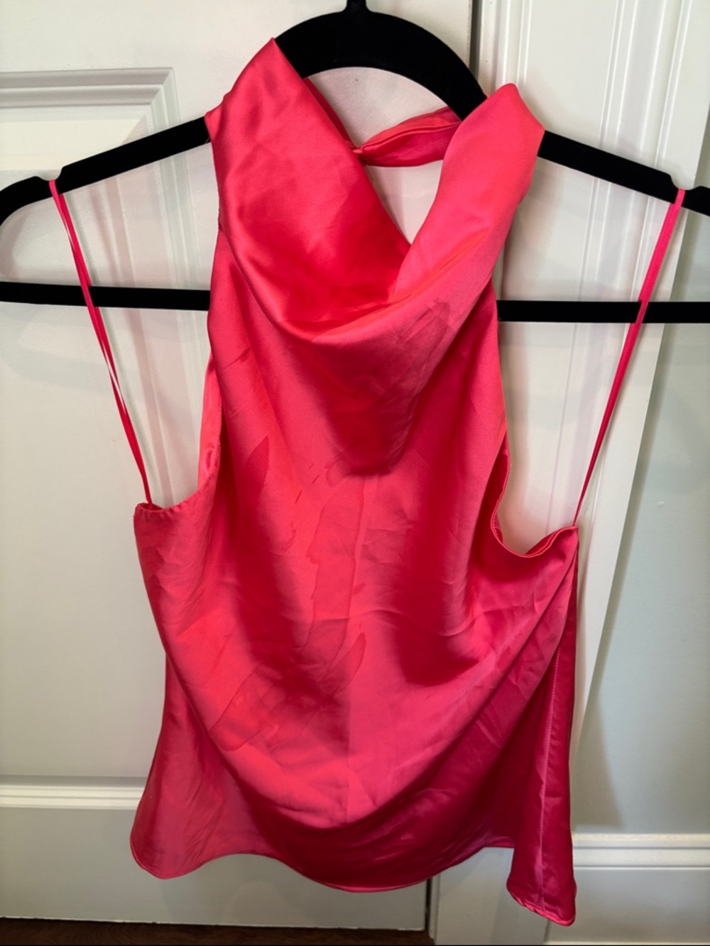 Hausen Satin Cowl Neck Camisole with open back in Vibrant Hot Pink